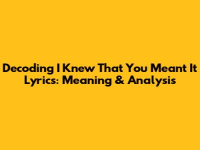 Decoding 'I Knew That You Meant It' Lyrics: Meaning & Analysis