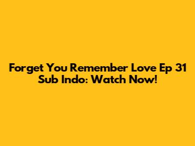 Forget You Remember Love Ep 31 Sub Indo: Watch Now!