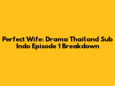 Perfect Wife: Drama Thailand Sub Indo Episode 1 Breakdown