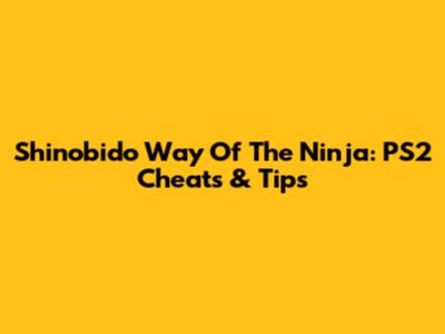 Shinobido Way Of The Ninja: PS2 Cheats & Tips