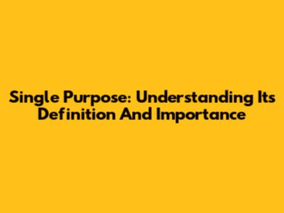 Single Purpose: Understanding Its Definition And Importance