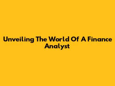 Unveiling The World Of A Finance Analyst