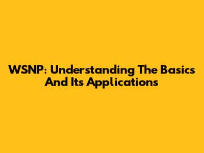 WSNP: Understanding The Basics And Its Applications